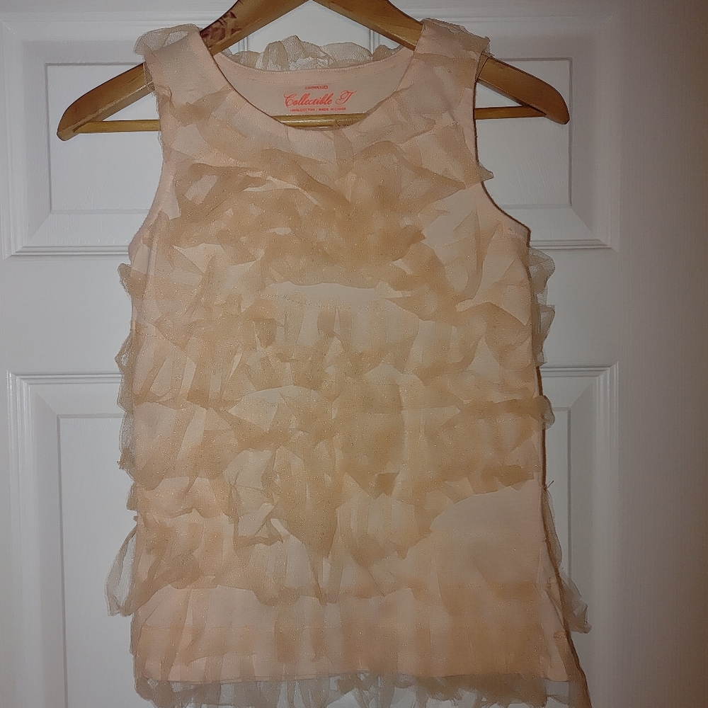 CREWCUTS GIRLS SLEEVELESS MESH FRILLY RUFFLE TOP 14